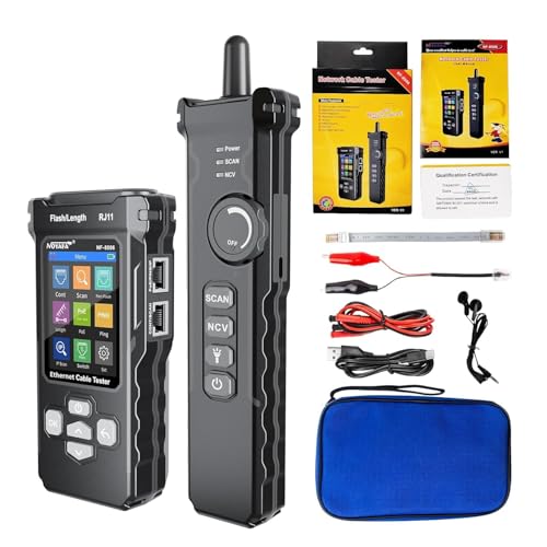 NOYAFA Netzwerktester mit IP-Scanning, PING- und Switch-Rate-Test, TDR Netzwerkkabel Tester, RJ11 RJ45 Tester, Ethernet-Kabeltester für Cat5/Cat6 POE-Tests, Wire Tracer Mapping, NF-8506