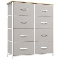 Somdot Tall Chest of Drawers for Bedroom with 8 Drawers, Wide Storage Organiser Fabric Dresser for Closet Nursery Bedside Living Room Laundry Entryway Hallway, Ash Grey