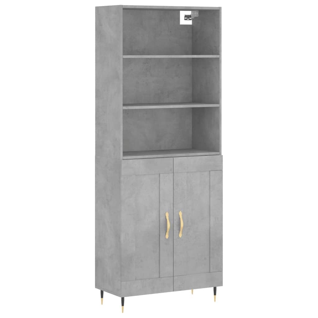 Tomostar Buffet Haut Cuisine, Buffet de Cuisine Meuble de Rangement Armoire Vaisselier Gris béton 69,5x34x180 cm Bois d'ingénierie