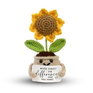 Mini Positive Crochet Sunflower, Cute Toys Cheer Up Gifts for Women, Crochet Doll with Optimistic Card for Birthday Gifts, Ideas for Friend Coworker and Desk Decor