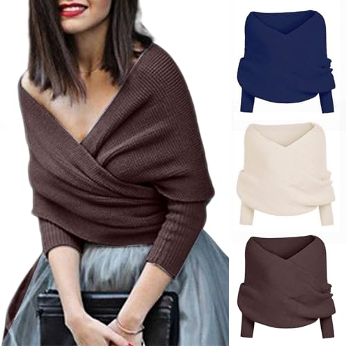 Chaqueta de Punto con Mangas, Chal para Mujer, Bufanda Tipo suéter con Mangas para Mujer, Bufanda Tejida, Bufanda con Mangas