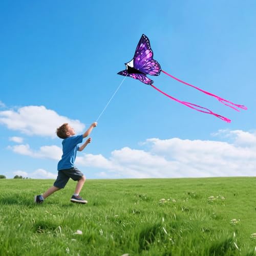 Large Beach Kite and Reel Winder with 650ft String for Kids and Adults, Single Line Kite, Extremely Easy to Fly for Beginners(Purple)