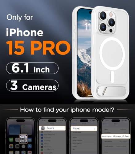 Image of Magnetic Compatible with iPhone 15 Pro Case, [Built-in Invisible Kickstand][Compatible with MagSafe][Military Grade Shockproof] Slim Translucent Matte Phone Case for iPhone 15 Pro 6.1 inch