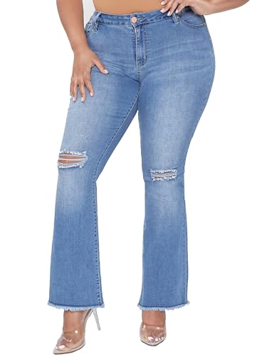 YMI Women's Plus Size Distressed Super Flare Jeans