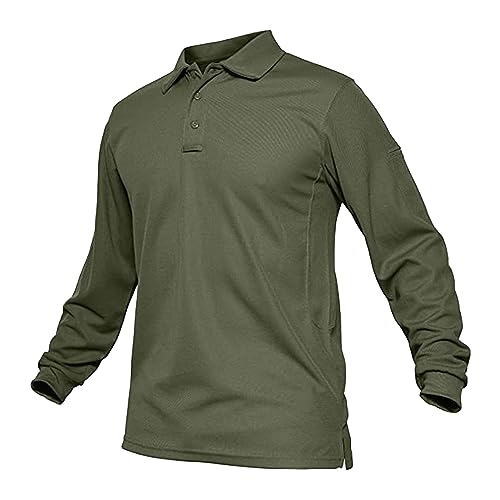 Men's Muscle Polo Shirts Casual Golf Shirt Long Sleeve Shirts Classic Pique Jersey Golf Tactical T-Shirt
