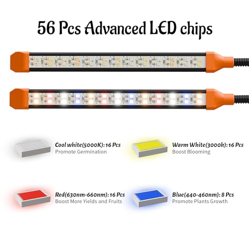 Mxculior LED Grow Light, Full Spectrum Desk Stand Plant Light with White Blue Red LEDs for Indoor Plants, Height/Angle Adjustable Growing Lamp, 10-Level Dimmable, Auto On Off Timing 4/8/12H, Black