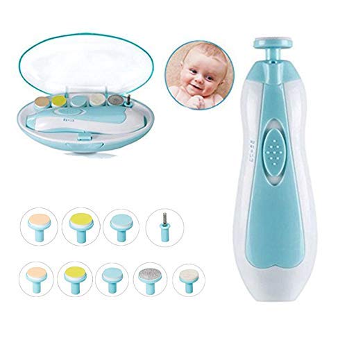 Baby Nail File Trimmer,Safe Electric Baby Infant Nail Filer with Light,Battery of Newborn Nails Care Clippers for Baby Fingernail (9 Replacement Grinding Head) (Upgraded Version)