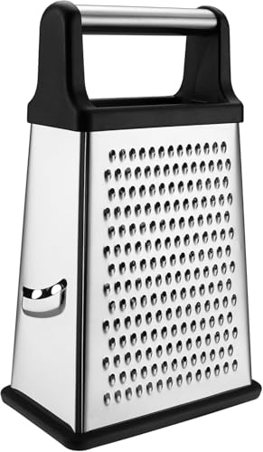 Image of XL 4-Sided Cheese Grater with Container, 100% BPA-Free Stainless Steel Box Graters, Parmesan Shredder, Grate Cheeses,kaddukash for Kitchen, Slip Resistant Handle, Kitchen Tools Black
