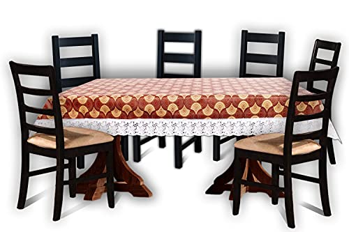 Image of The Furnishing Tree Waterproof PVC Rectangle Shaped 6 Seater Table Cover WxL 60x90 inches Counterchange Pattern Brick with White Border lace