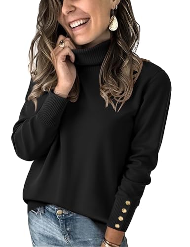 Rapbin Turtleneck Sweaters for Women 2025 Fall Winter Long Sleeve Knit Pullover High Low Hem Sweater with Metal Buttons2