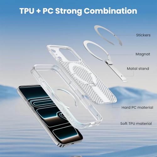 Image of ZORBES Compatible with iPhone17 Pro, TPU Fashion Honeycomb Clear Phone Case with Folding Metal Bracket, Magnetic Attracting Ring for Wireless Charging & Magnetic Car Mounts
