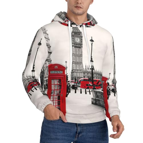 Sweat à capuche homme pull manches longues cordon de serrage imprimé London Street