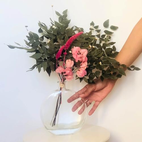 Arranjo de Flores Secas Rosa + Vaso Vidro - Blossom Symphony