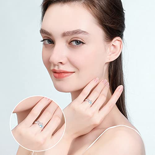 Praymos Fidget Rings For Anxiety For Women 925 Sterling Silver Spinner Rings Adjustable Open Moonstone Leaf Stress Relief Thumb Ring Size 7-9 #TOP3
