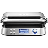 Gofrera belga 1600 W, gofrera doble inteligente Pro con pantalla LED, 2 licas, 5 programas diferentes, 7 niveles de tostado, acero inoxidable, color plateado