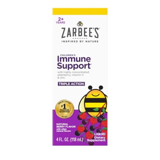 Zarbee's Elderberry Syrup for Kids, Daily Immune Support with Vitamin C & Zinc, Childrens Liquid Supplement, Natural Berry Flavor, 4 fl oz