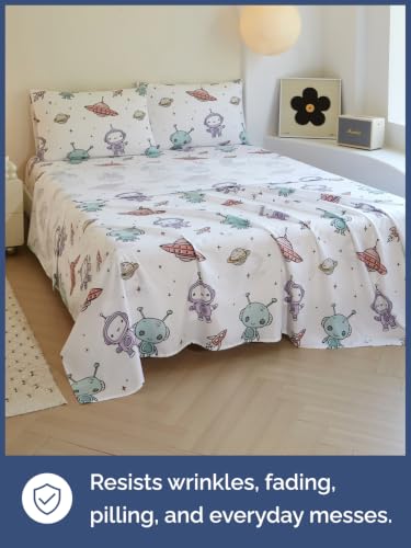 Image of Kids Queen Size Robot Bed Sheets - 4 Piece Kids Robot Sheet Set - Galaxy Space Bedding - Ultra-Soft, Cute & Cozy - Breathable & Machine Washable - Colorful Bed Set for Boys, Girls, Teens & Toddlers