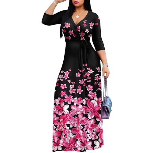 Image of FANDEE Plus Size Maxi Dress for Women Casual Summer Sundress V-Neck 3 /4 Sleeve