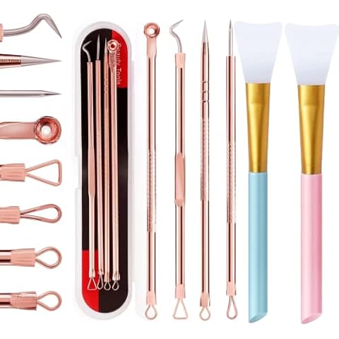 4PCS Blackhead Remover Comedone Extractor ,with Free 2PCS Silicone Face Mask Brushes,for Facial Mud Mask, Clay, Body Lotion and Body Butter Cover