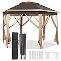 Yaheetech 13x13 Pop up Gazebo, Hexagonal Outdoor Canopy Shelter, Instant Patio Gazebo Sun Shade Canopy Tent with Double Tiers & Mesh Netting for Lawn, Garden, Backyard & Deck, Khaki/Brown