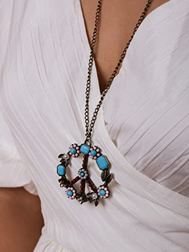 MINACHI Bohemian Vintage Hippie Flower Colorful Beads Peace Sign Pendant Necklace, Hippie Jewelry Gift for Women4