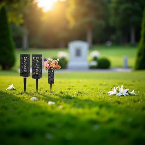2 Pack 12 Inch Cemetery Vases with Stake – Graveside Use, Memorial Day & Headstone Decor – Honor Loved Ones, for Holding Bouquets