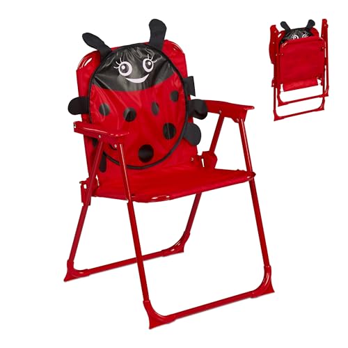 Relaxdays Kinder Klappstuhl, Campingstuhl Marienkäfer-Motiv, HBT...