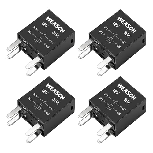 Weasch 4 Pack 4-Pin High Power Relay, DC 12V 30A, Compatible 301-1A-C-R1-U03 12088567 15328866 8866 8567 13500114 GM Equipment Black Multi-Purpose Relay Fuel Pump Relays (4, 4-Pin)
