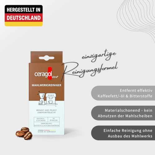 ceragol ultra Mahlwerks-Reiniger – Reinigungs-Granulat für Kaffee-Vollautomaten und Mühlen aller Art, effektiver Kaffee-Reiniger, 2 Stück für 2 Anwendungen