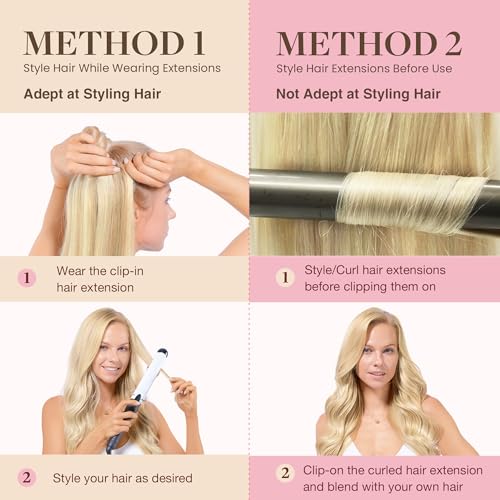 Image of GOO GOO Clip in Hair Extensions Real Human Hair, Remy Human Hair Extensions Clip ins for Women, Natural Human Hair, 16inch 110g 7Pcs, 18A /613A Dark Blonde Highlighted Bleach Blonde