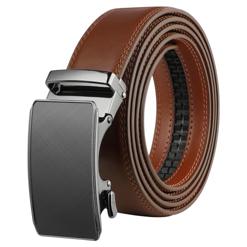 Image of Men's Real Leather Ratchet Dress Casual Belt, Cut to Exact Fit,Elegant Gift Box