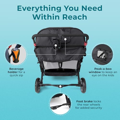 Gaggle by Foundations Compass Quad 4 Seat Stroller | 4-Seat Stroller for Daycare | Oversized UV Blocking Canopy | 5-Point Harness | Easy Loading | Storage Bucket | Black - Image 5