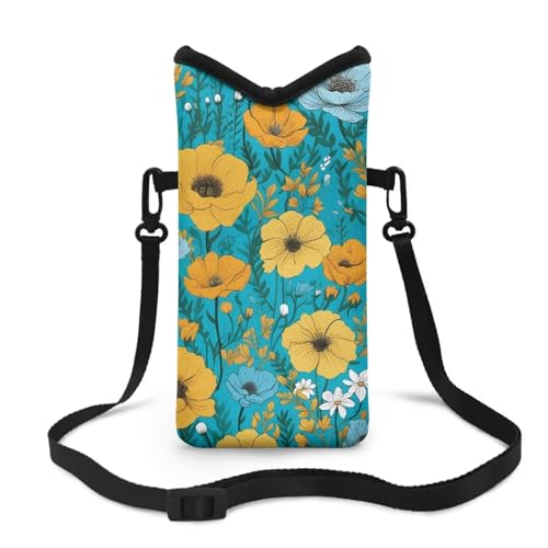 Vintage Floral Print Neoprene Crossbody Bags for Women Men Lightweight Cell Phone Bags Fashion Phone Pouch with Removable Shoulder Strap Mobile Phone Bag