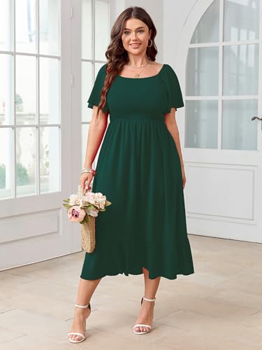 Image of SCOMCHIC Women's Plus Size Summer Dress Casual Short Sleeve Scoop Neck Maxi Dress Smocked Ruffle Boho Flowy Long Dresses