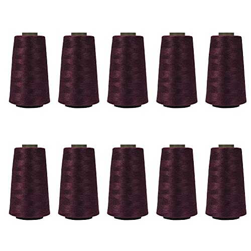 Image of Ace International Exports 3000M Overlock Polyester Sewing Thread Set Box Yarn Spools Cone Wine (Pack of 10)