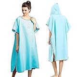 Hiturbo Microfiber Surf Poncho, Wetsuit Changing Bath Robe, Quick Dry Pool Swim Beach Towel with Hood (Sky Blue)