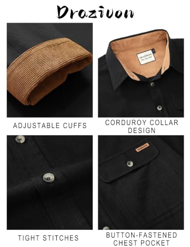 Drazivon Men's Button Down Long Sleeve 100% Cotton Flannel Shirt Black XL - image 4