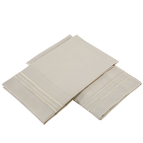 Clara Clark Premier 1800 Collection Pillowcases, Standard, Beige Cream