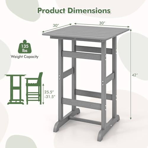 Image of Giantex 42 inch Height Outdoor Tall Bar Table, HDPE Square Pub Tables with Wood Grains, High Top, Cocktail Bistro Table for Adirondack Chairs, Patio, Garden, Poolside, Yard, Balcony, Grey