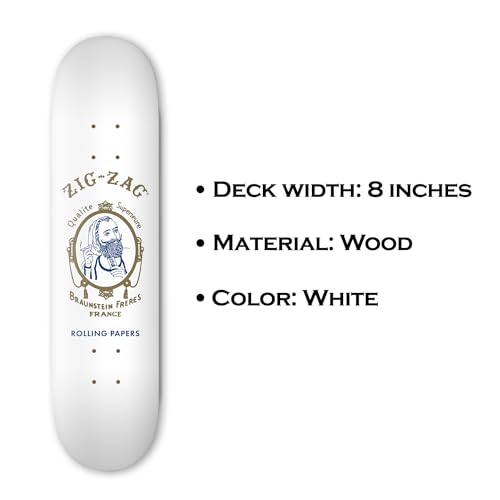 Zig-Zag Custom 31-Inch White Skateboard - American-Made 7-Ply Maple Wood - for All Levels (Trucks & Wheels Not Included) - Thumbnail 3