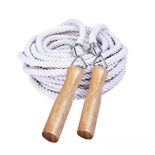 GIUPLFDTG木製ハンドル縄跳び 綿麻混紡 団体競技用スポーツ長縄【10メートル(7〜10人での使用を推奨)】 (ホワイト,20メートル(14〜18人での使用を推奨))