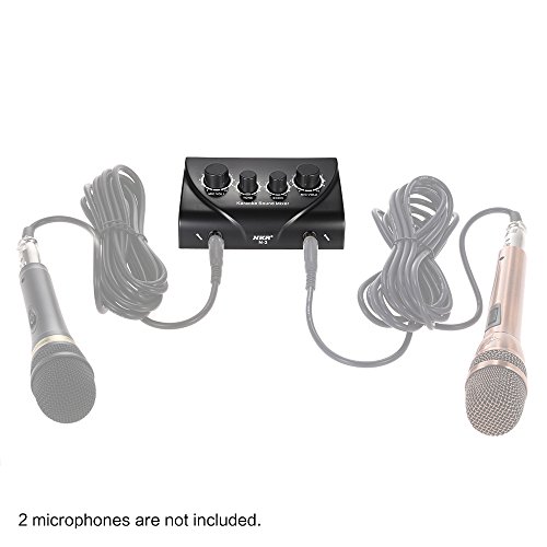 KKmoon Karaoke Som Portátil de Som Estéreo Mixer Eco Dual Entradas de Microfone Com Cabo RCA Adaptad