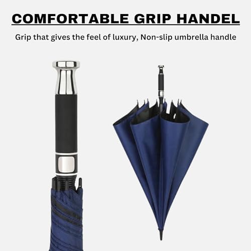 Image of Umbrella with Reflective Stripe and Cover, 47 Inch Large Umbrella, Windproof, Waterproof and UV Protection Auto Open Golf Umbrella