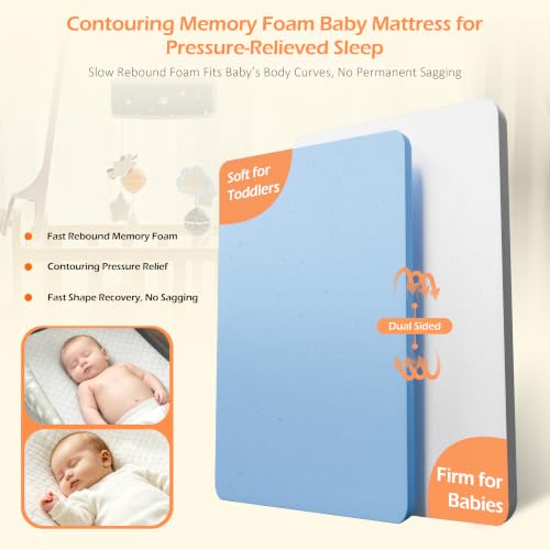 Image of PanKers Pack and Play Mattress 38 inchx26 inch - Dual Sided Memory Foam Pack N Play Mattress Pad with Breathable Removable Cover, Non-Slip Bottom, Firm & Plush Support for Baby