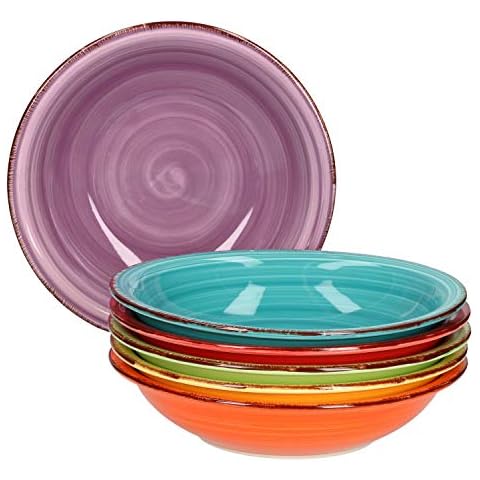 MamboCat 6x Suppen-Teller Uni bunt I Steingut-Geschirr 6 Personen Cover