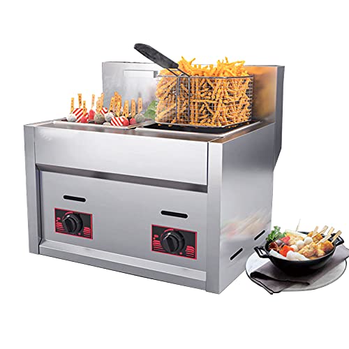 CZAOERXB Freidora a Gas Freidora a Gas, Freidora de Acero Inoxidable Freidora de 12 l Control de Temperatura, Cesta de Aceite extraíble para cocinar en la encimera Comida Familiar en un Res