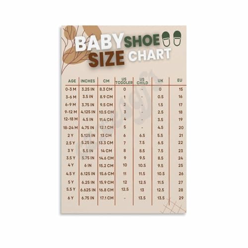 Baby Shoe Size Chart Poster Nursery Growth Chart Wall Art (2) Canvas for Bedroom Living Room Decor 12x18inch(30x45cm) Unframe-style