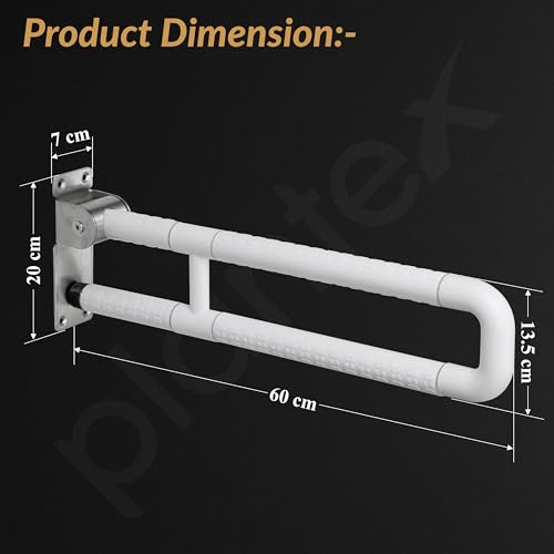 Image of Plantex Stainless Steel 24 Inch U-Shape Handle for Bathroom Support /Space-Saving Safety Bar for Shower /Toilet /Bedside Anti-Slip Shower Grab Bar for Bathroom - (White)