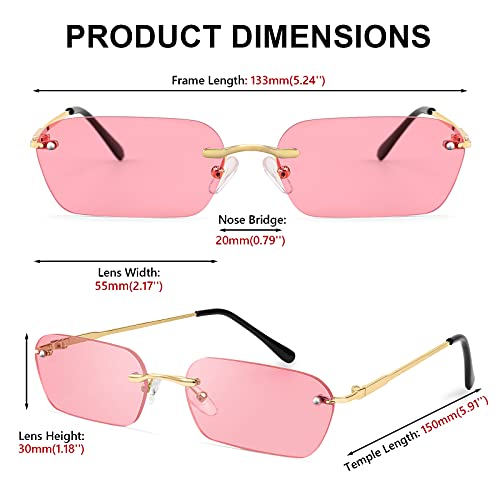 Image of FEISEDY Rimless Sunglasses Y2K Retro Small Narrow Clear Eyewear Vintage Rectangle Sunglasses for Women Men B2643