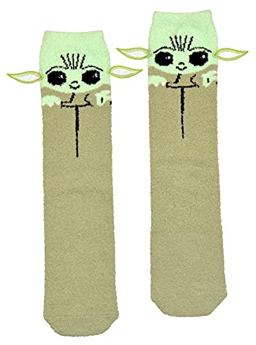 Hyp Star Wars Men's Baby Yoda Soft Fuzzy Crew Socks with Embroidered Ears